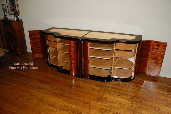 custom made art deco cabinet showing other furniture in room